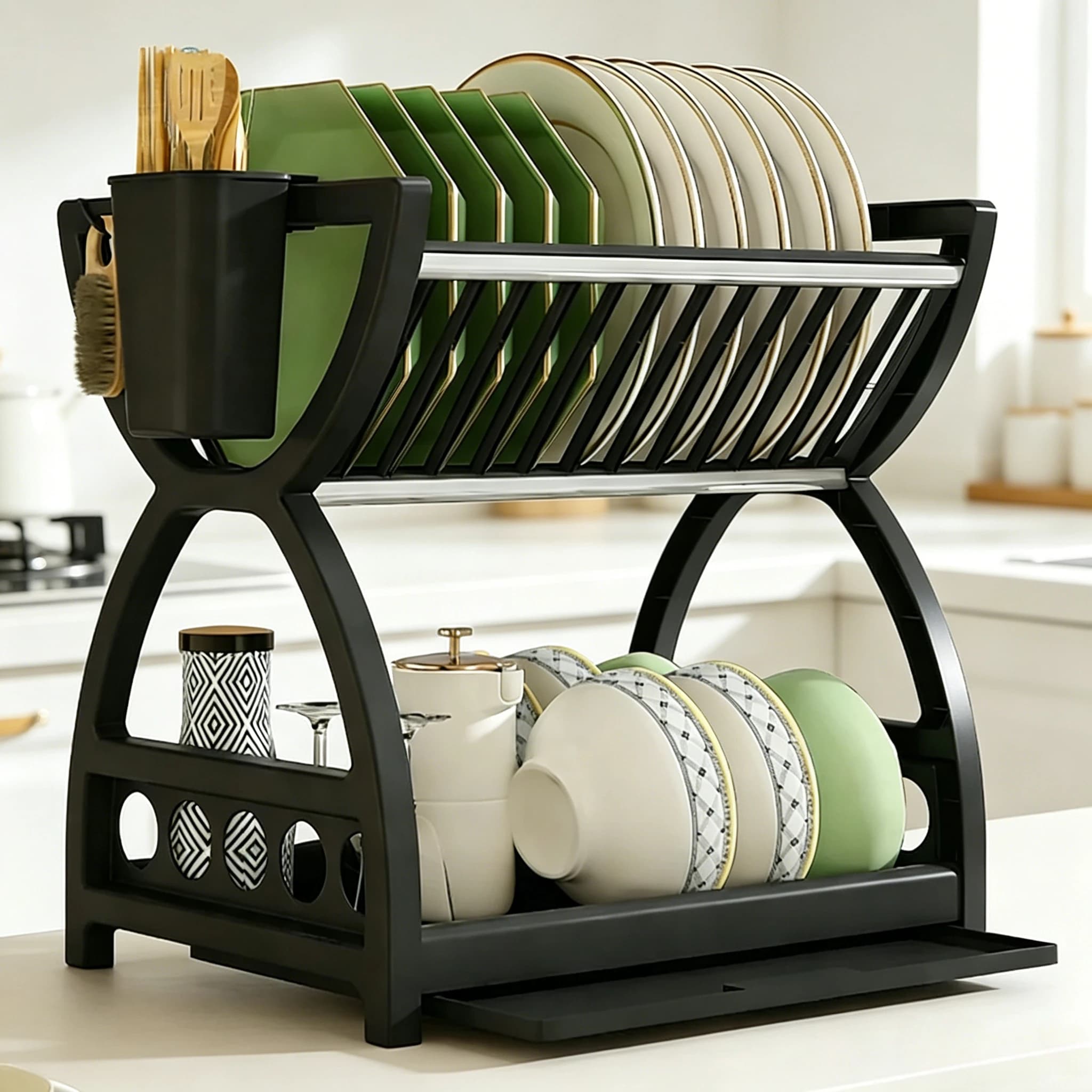 Durable Multi-functional Kitchen Drain Storage Organizer Medium Capacity Metal Tableware Holder Rack For Bowl Dish Chopstick Countertop Anti-rust Water Proof Shelf