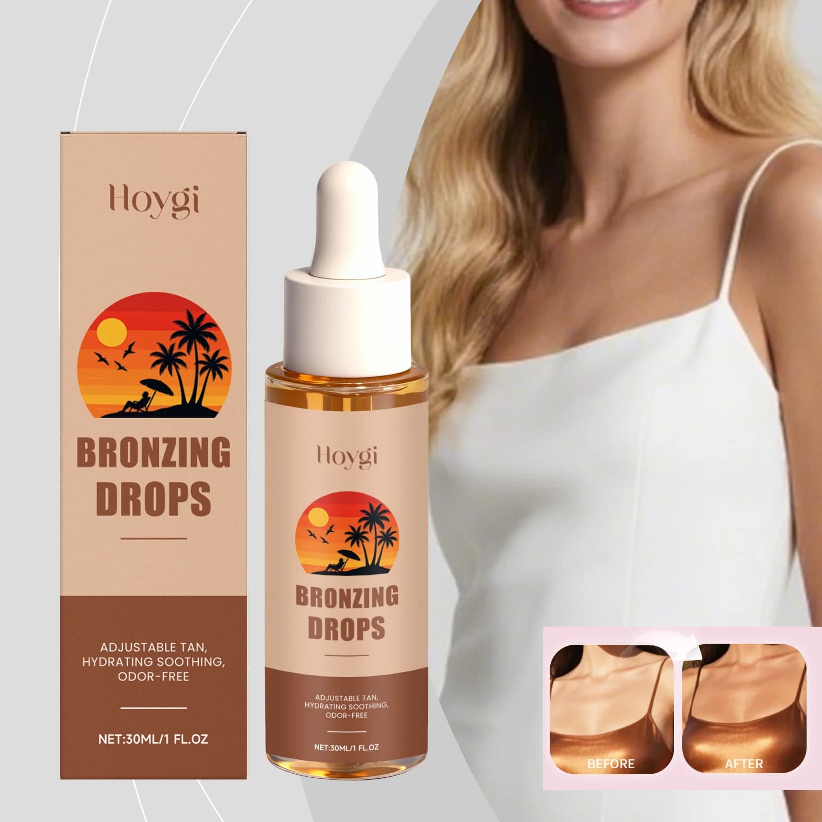 Gocce abbronzanti senza sole Gocce abbronzanti per il viso Abbronzatura graduale dall'aspetto naturale mescolabile con idratante Idratante e nutriente vegano