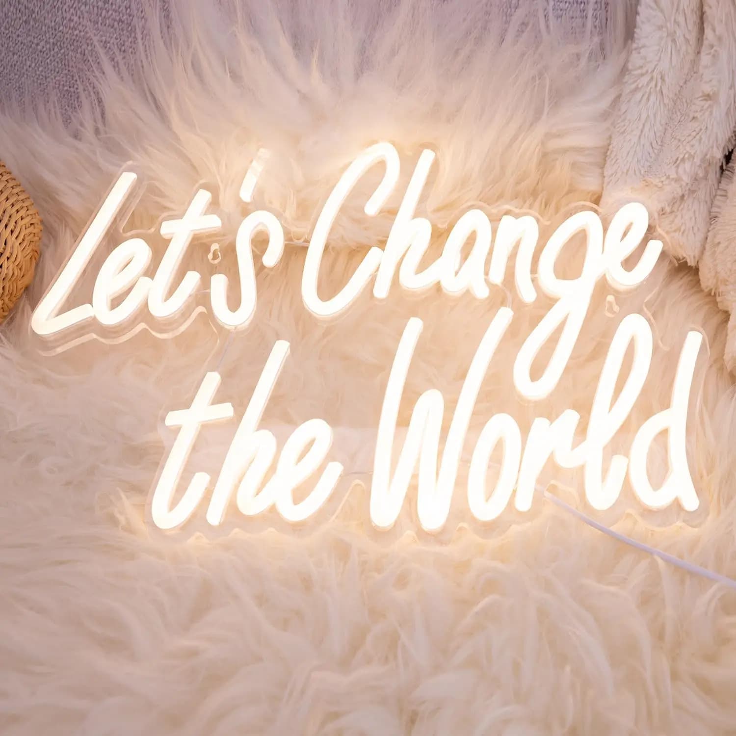 Insegna al neon Let's Change the World – Luce LED motivazionale per ufficio, decorazione da parete per camera da letto, regalo ispiratore alimentato tramite USB