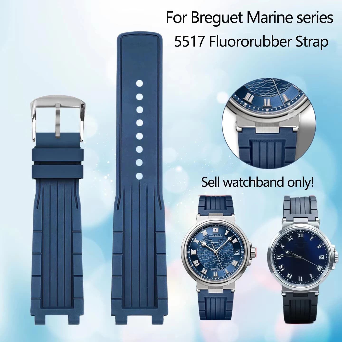 Cinturino per orologio in gomma fluorurata nero/blu per Breguet Marine 5517, cinturino impermeabile resistente al sudore, accessori per orologi da uomo
