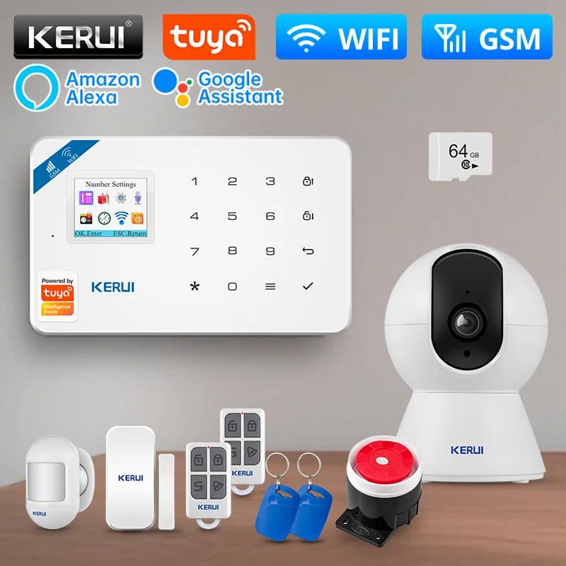 KERUI W181 Sistema di allarme di sicurezza domestica con sirena, allarme domestico GSM con allarme app telefono, compatibile con Alexa, app Tuya Smart