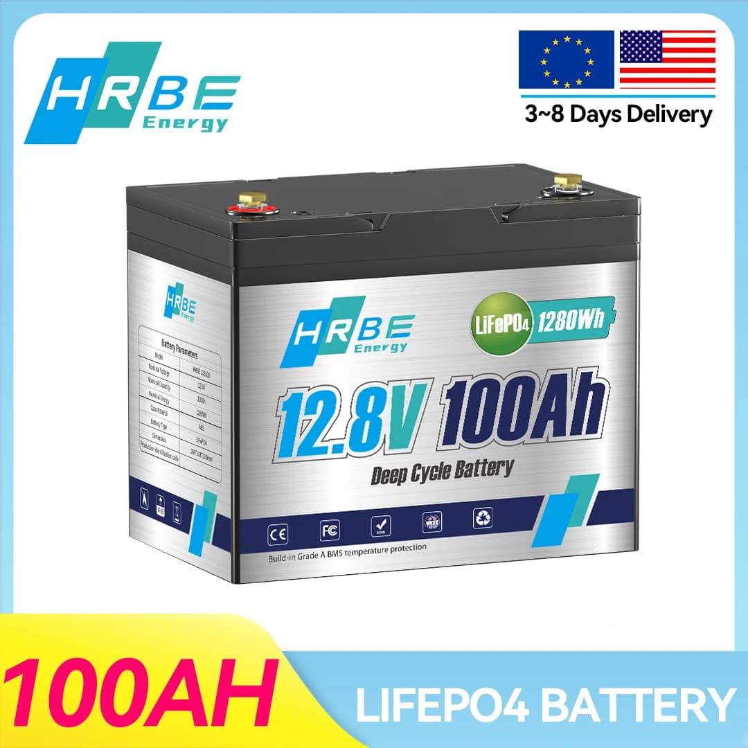 Lithium battery LiFePO4 HRBEEnergy 12V 100Ah, group 24, BMS 100A integrated, maximum energy 1280Wh, duration 5 years, for campers, towing engine