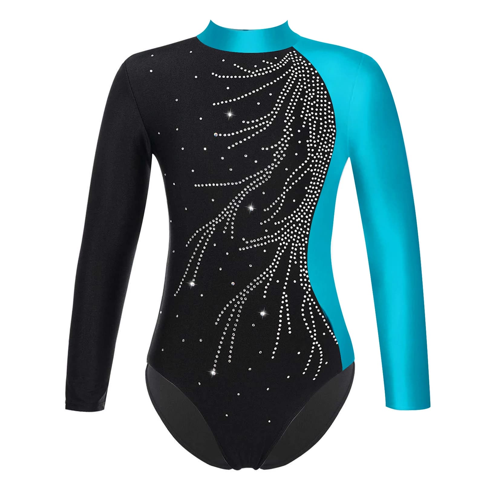 Ragazze maniche lunghe Ginnastica Balletto Body da ballo Diamanti lucidi Pattinaggio su ghiaccio Tuta Body Jersey Dancewear