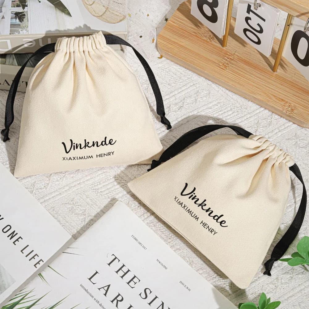 Custom Natural Twill Cotton Drawstring Bag Jewelry Clothing Shoe Packaging Pouch Personalization Logo Reusable Canvas Dust Bags