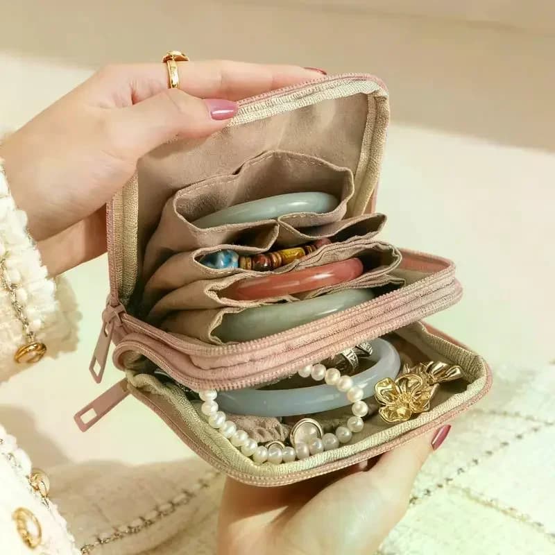Borsa portagioie portatile di lusso, piccolo organizer da viaggio con scomparti, custodia impermeabile per orecchini, bracciali e anelli