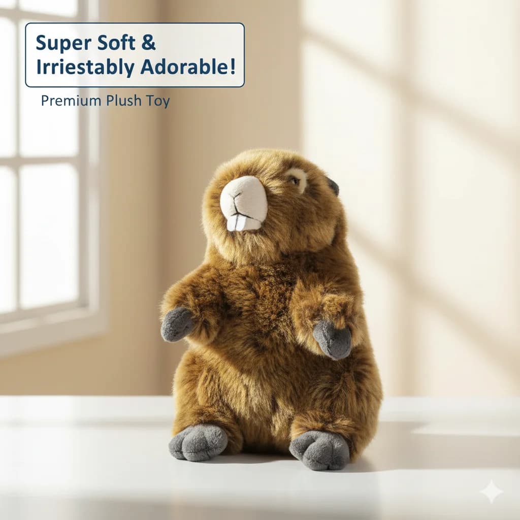 NEW Groundhog Plush Toy Cute Woodchuck Stuffed Animal Educational Doll Kids Wildlife Collection Room Decor Nature Inspired Gift
