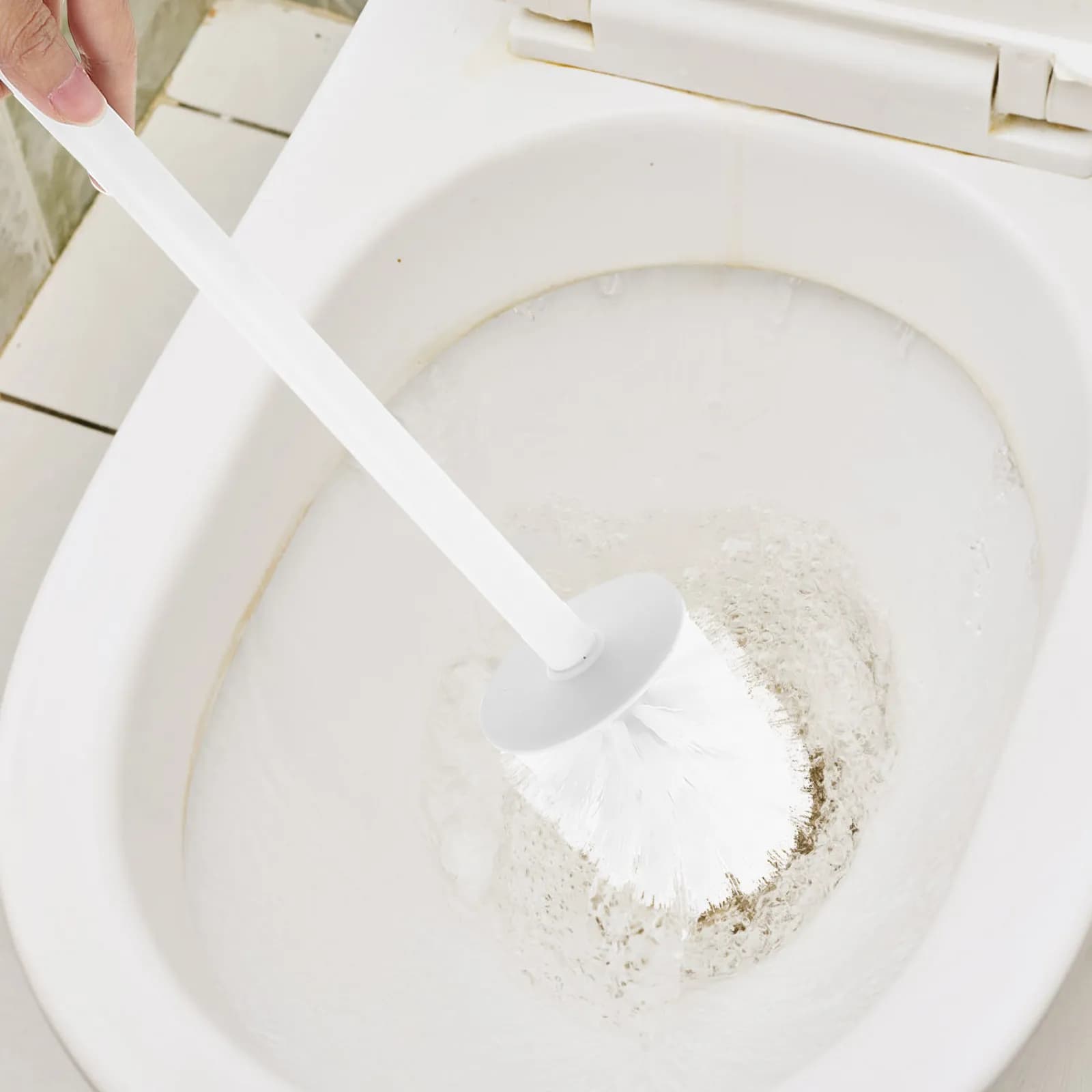1Set Toilet Brush Set Safe Material Long Handle Holder Bathroom Kitchen Cleaning Tool Stylish Design Brush and Holder