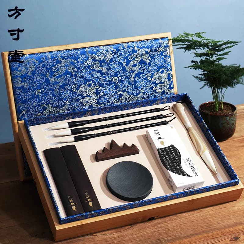 Study four treasures brush set gift box pure wolf hair and high-end professional-grade calligraphy practice gift pen, ink, paper