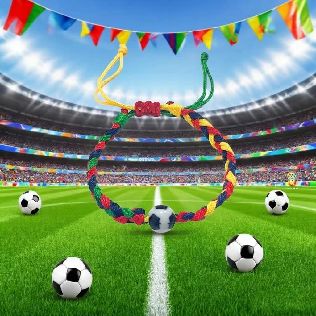 Braccialetto Intrecciato in Paracord Resistente con Ciondoli a Tema Calcio, Perline in Argilla Polimerica per Softball e Calcio, Fascia Regolabile per Sport all'Aperto