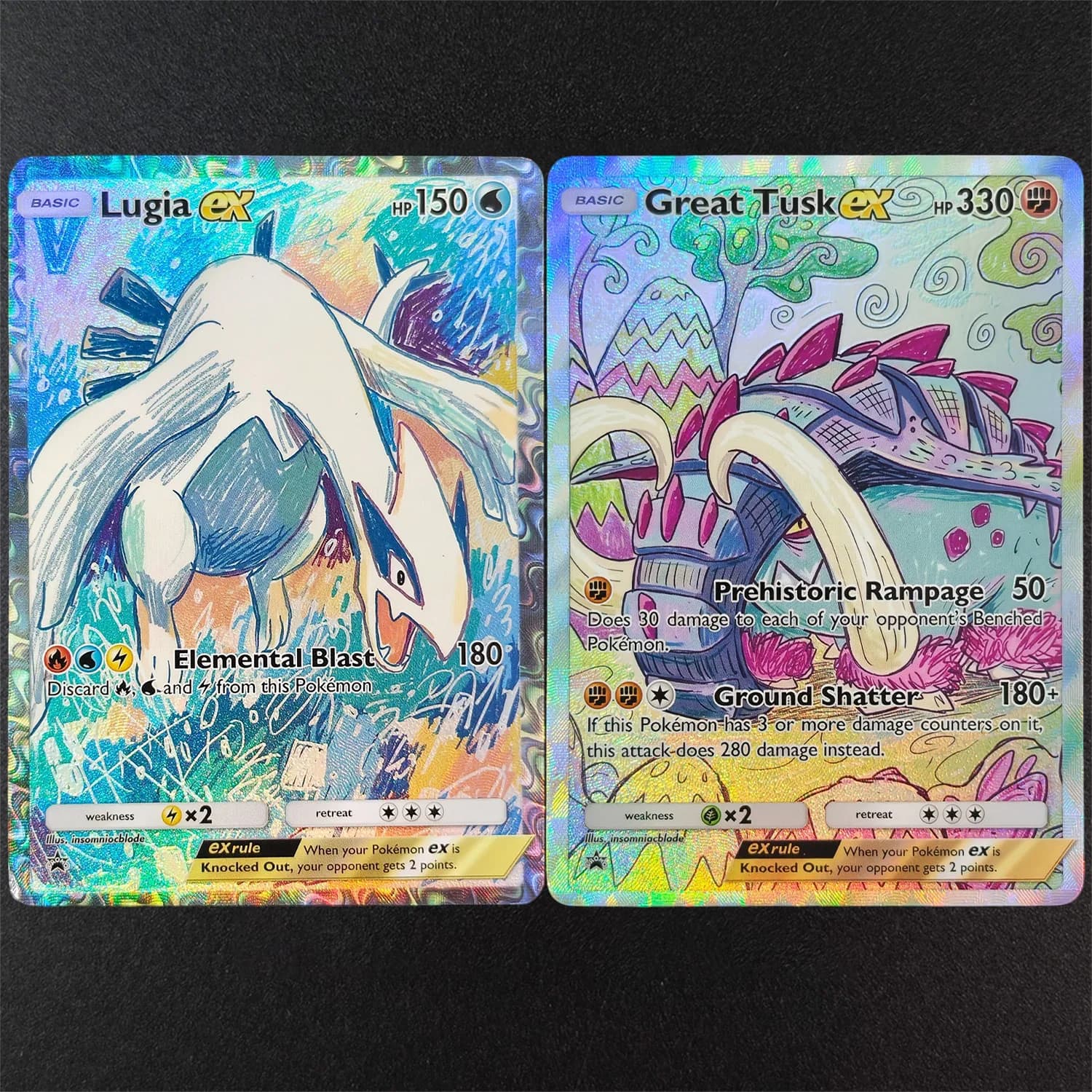 Homemade English Pocket Hand Drawn Style Lugia Great Tusk ex Game Texture Collection Card Toy