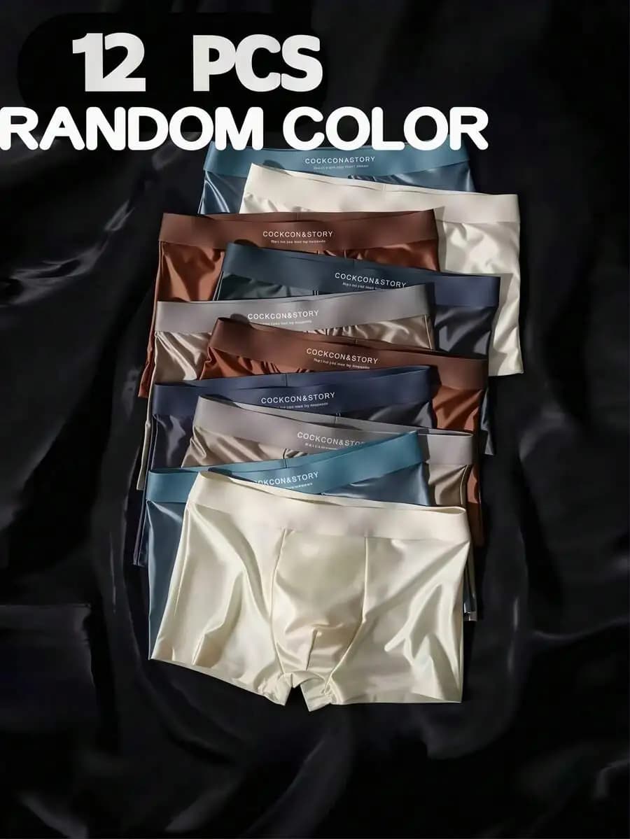 12-Pack Men's Underwear, Ice Silk Lightweight Satin Breathable Boxer Shorts, Comfortable And Stretchy, Colors Random.