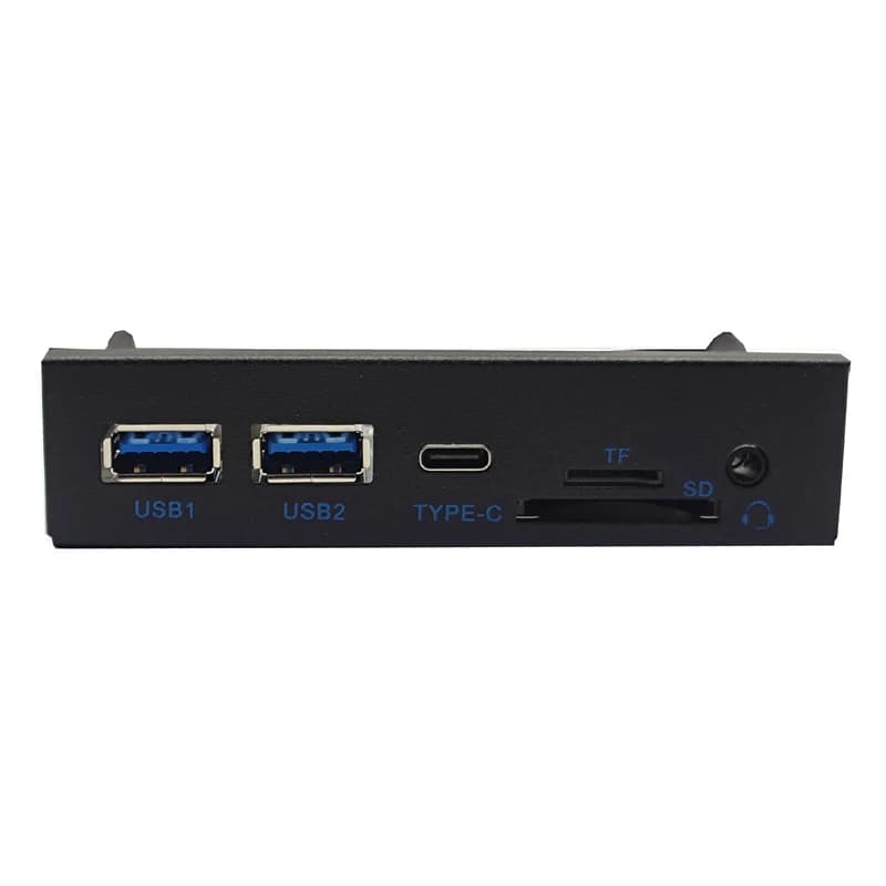 5Gbps 2 x USB3.0 + 1 x TYPE-C + TF/SD + HD AUDIO 3.5mm Earphone Jack Mic Adapter USB Front Panel for Desktop 3.5" Floppy Bay HUB