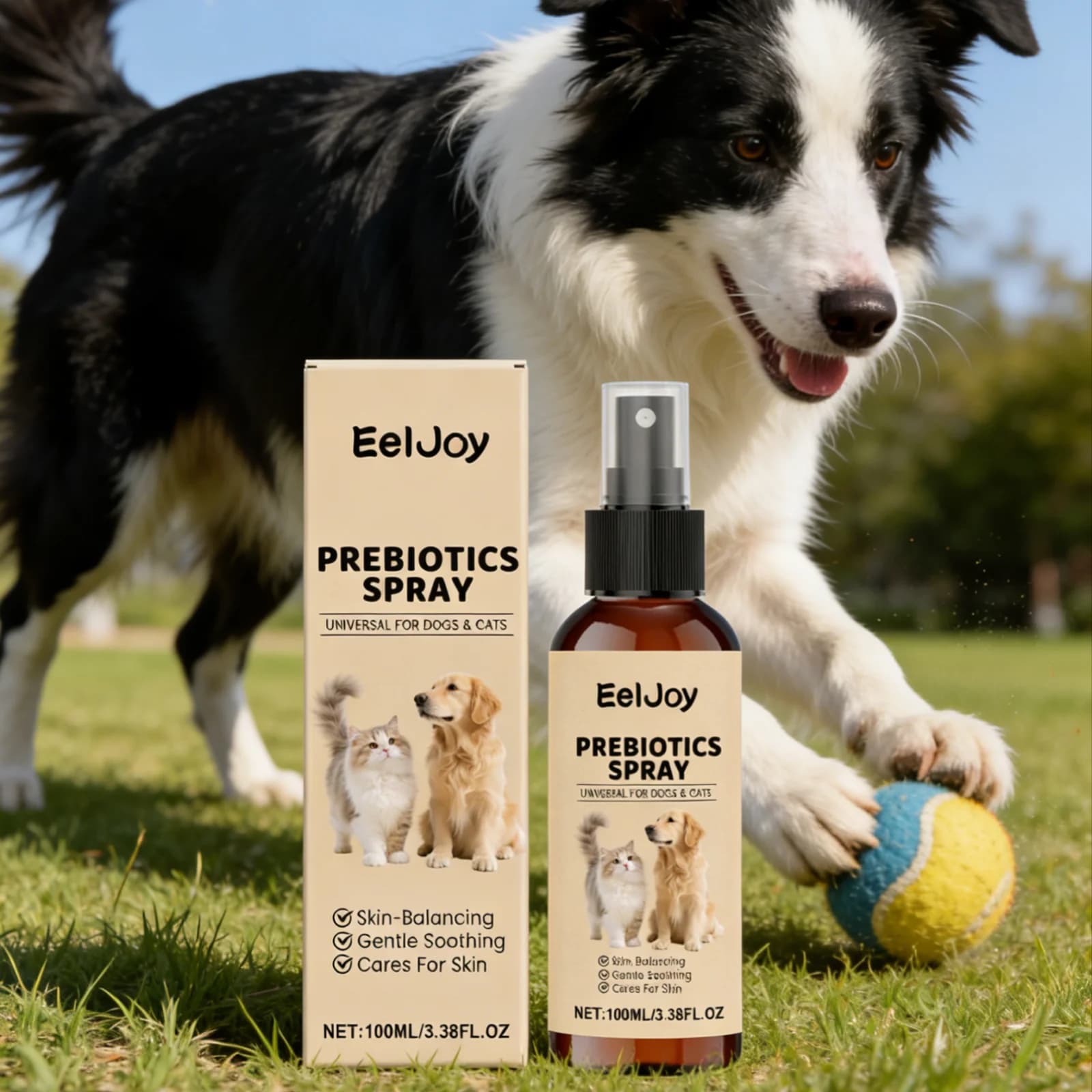 EelJoy Spray Prebiotico per Animali Domestici Nutrizione Profonda Sollievo dal Prurito Riparazione Pelle Secca Idratazione Formula Naturale Spray per la Cura della Pelle degli Animali 100ml