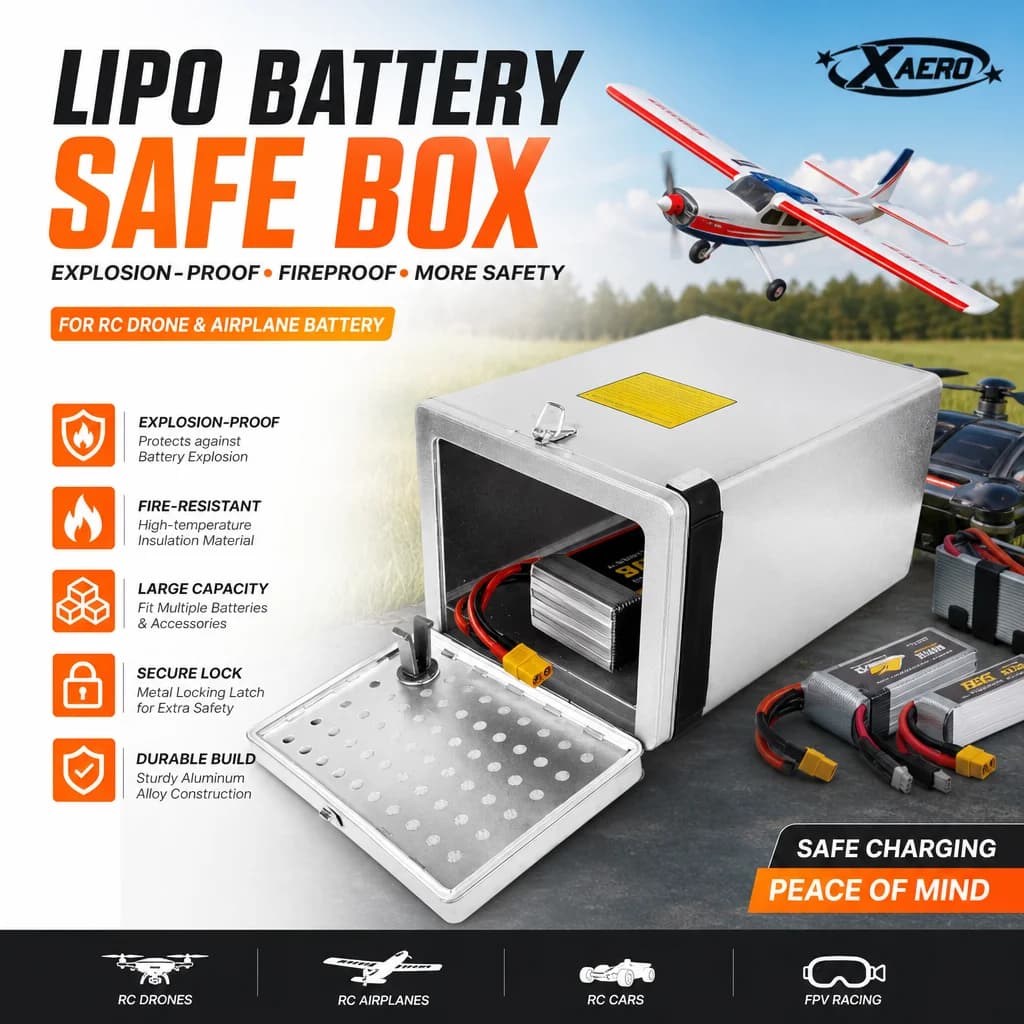 Contenitore Ignifugo BAT-SAFE LIPO BOX di Medie/Grandi Dimensioni per Batterie al Litio, Antiesplosione per Droni RC e Modelli di Aerei