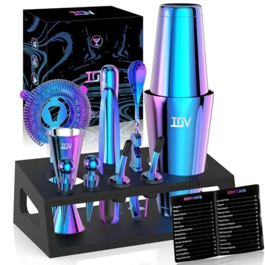 Cocktail Shaker Set: 12-Piece Mixology Bartender Kit Bar Set 18oz and 28oz Boston Shaker Drink Mixing Tools for Home with Recip