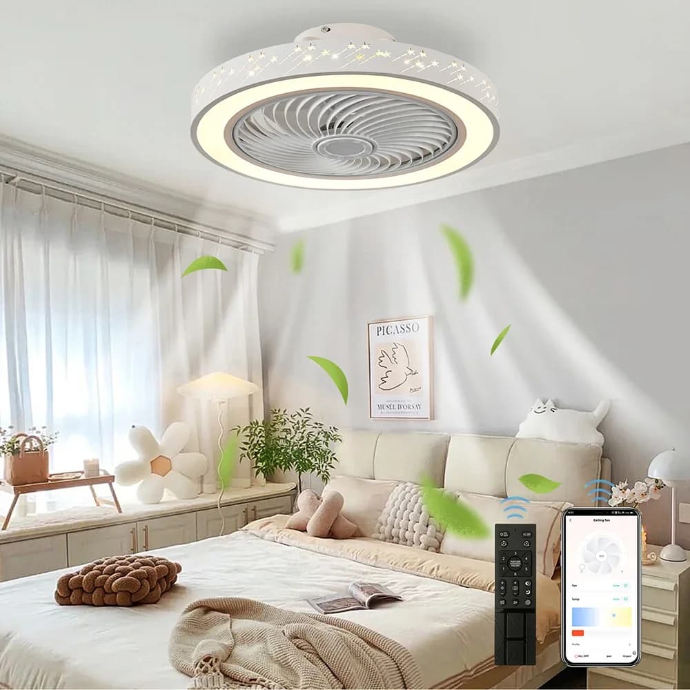 Ventilatore da soffitto Smart App ventilatori da 46CM con luci ventilatore decorativo per camera da letto con telecomando ventilatore a meteora silenzioso retrattile con illuminazione
