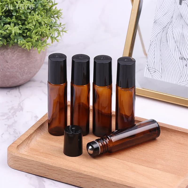 Flacone roll-on in vetro sottile ambrato da 10 ml con sfera in metallo per fiale per test campioni di oli essenziali