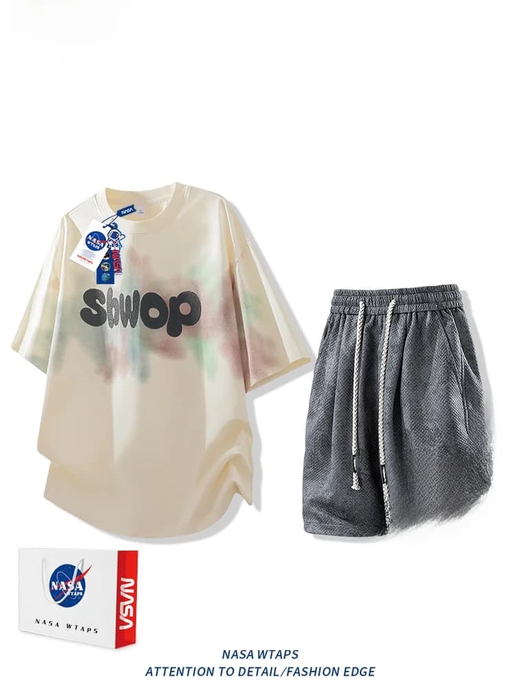 WTAPS Ice Silk ort Sve Set Men's Qui Dry Two-Piece Suit Casual Sportswear T-irt orts Trendy Brand High-End Top