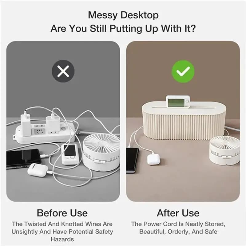 DT19 2X Cord Organizer Box Cable Management to Hide & Conceal Power Strips Household Desk Socket Box Plastic