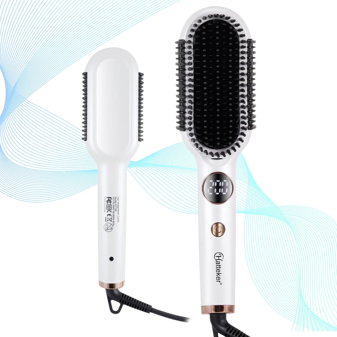 Hatteker Pettine per acconciature multi-impostazione Temperatura regolabile Volumizzante Spazzola per lisciare/arricciare Pettine per lisciare i capelli