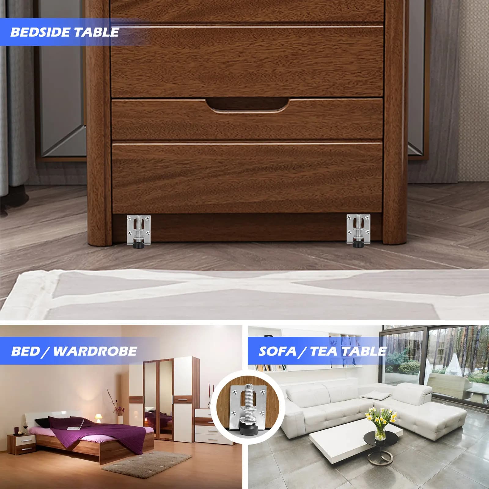 DOITOOL Set di 4 piedini livellanti robusti per tavoli, armadietti e banchi da lavoro, livellatori per gambe di mobili inclusi