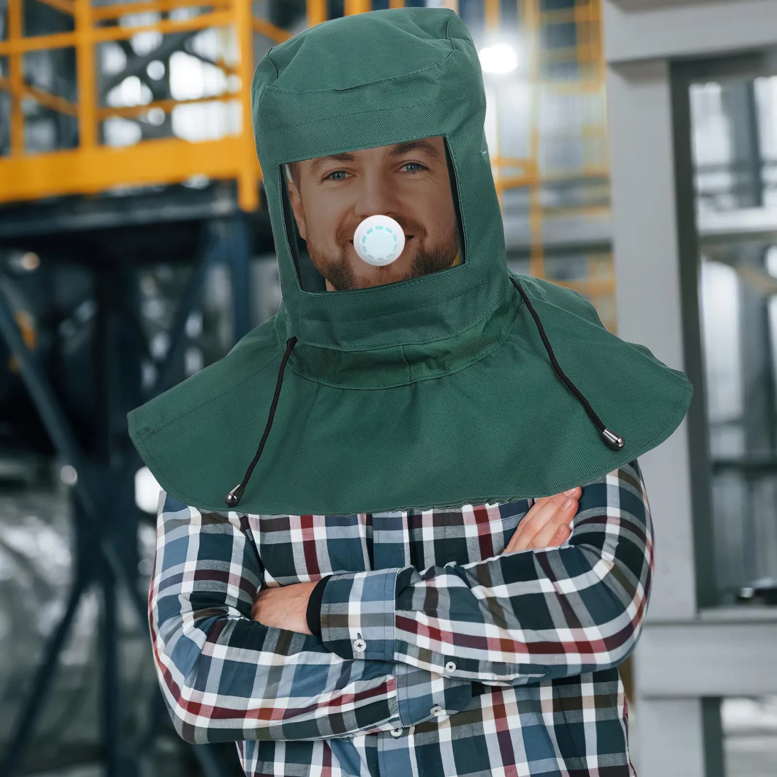 Cappuccio Protettivo Industriale per Sabbiatura, Maschera Antipolvere di Sicurezza per Levigatura