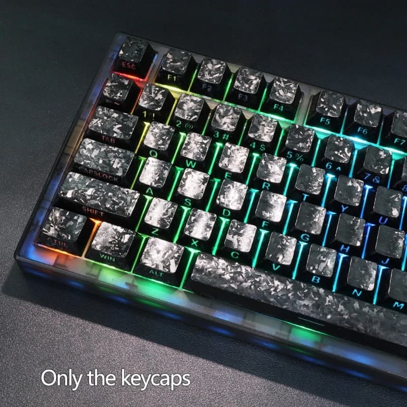 New 140pcs Forged Carbon Matte Double Shot PBT Keycaps Cherry Carbon Fiber Pattern Side Print Backlits for Mechanical Keyboard