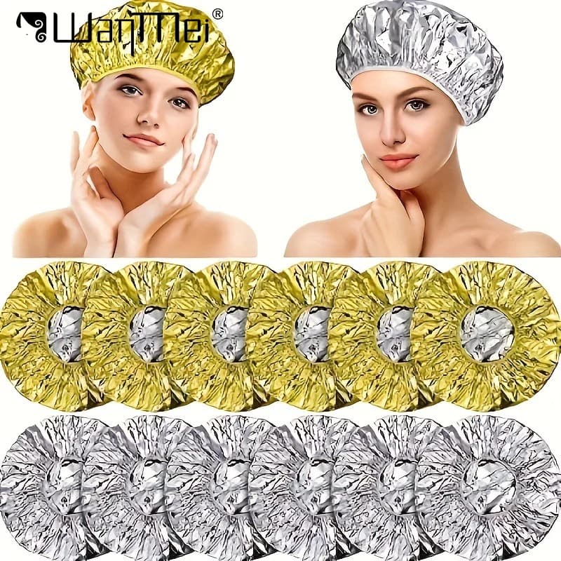 Set of 12 Aluminum Caps for Thermal Insulation, Elastic Shower Hats Waterproof for Hairdressers and Salons