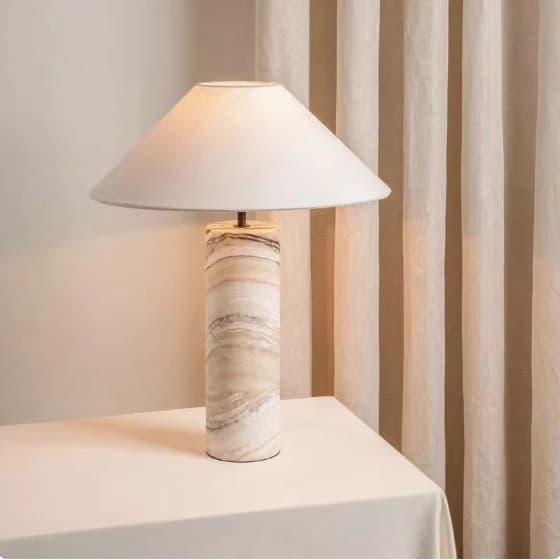 Lampada di lusso in marmo naturale Villa Hotel Designer Lampada da scrivania con paralume in lino Lampada da camera da letto per soggiorno