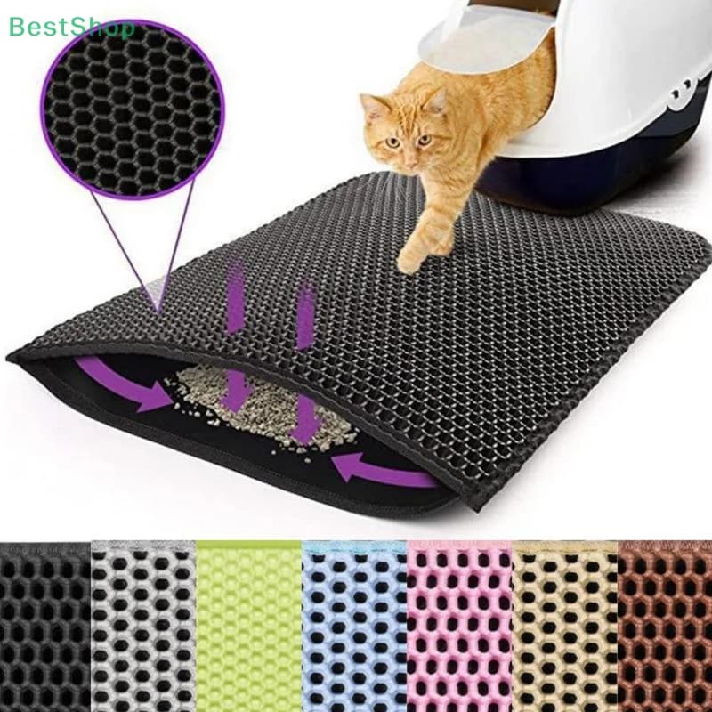 ★ ★ ★ Tappetino per lettiera per gatti a doppio strato Tappetino filtrante per lettiera per animali domestici Resistente all'usura Impermeabile antiscivolo
