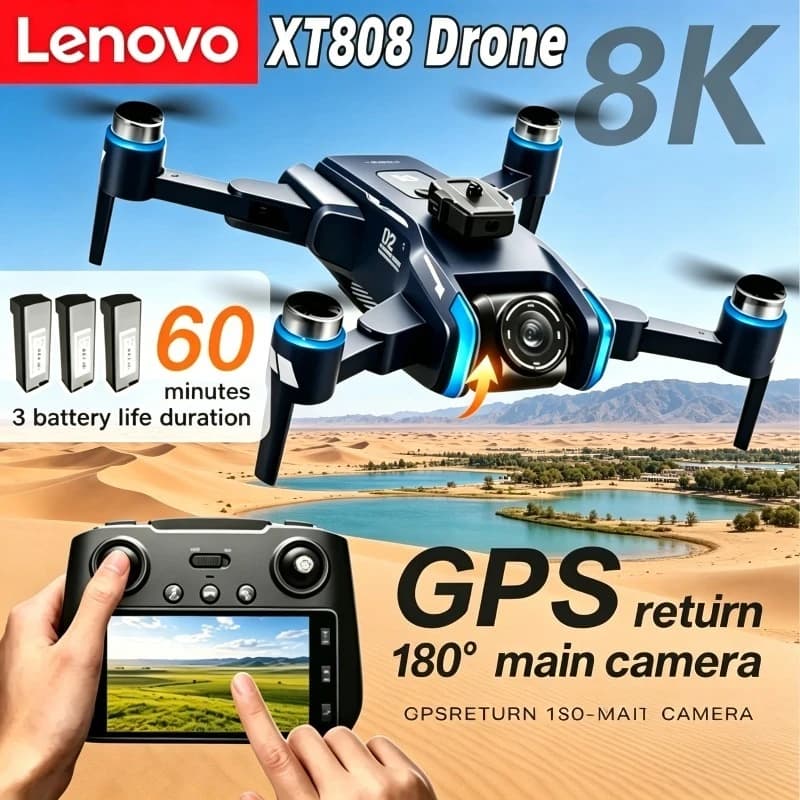Drone Lenovo T808max GPS 5G WIFI 8K con Motore Brushless, Doppia Fotocamera HD Professionale, FPV, Pieghevole, Quadricottero RC, Elicottero Nuovo