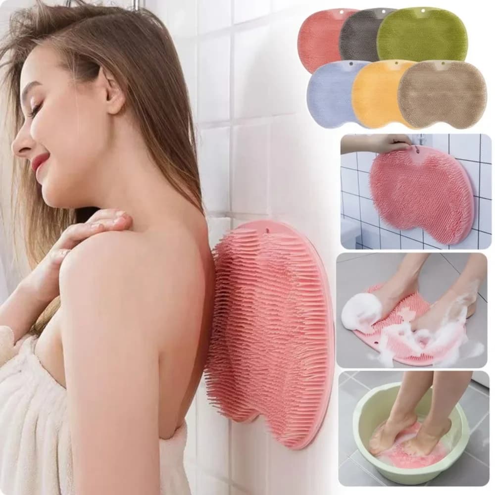 Spazzola Esfoliante per Piedi e Schiena in Silicone con Ventose, Tappetino Massaggiante per Doccia e Bagno