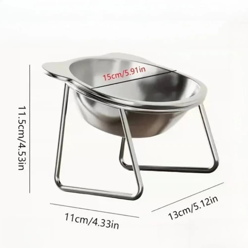 1Pc Cat Bowls Tilted Neck Guard Cat Food Bowl Indoor Stainless Steel Shatter Resistant Elevated 15° Pet Bowl For Kitten Puppy