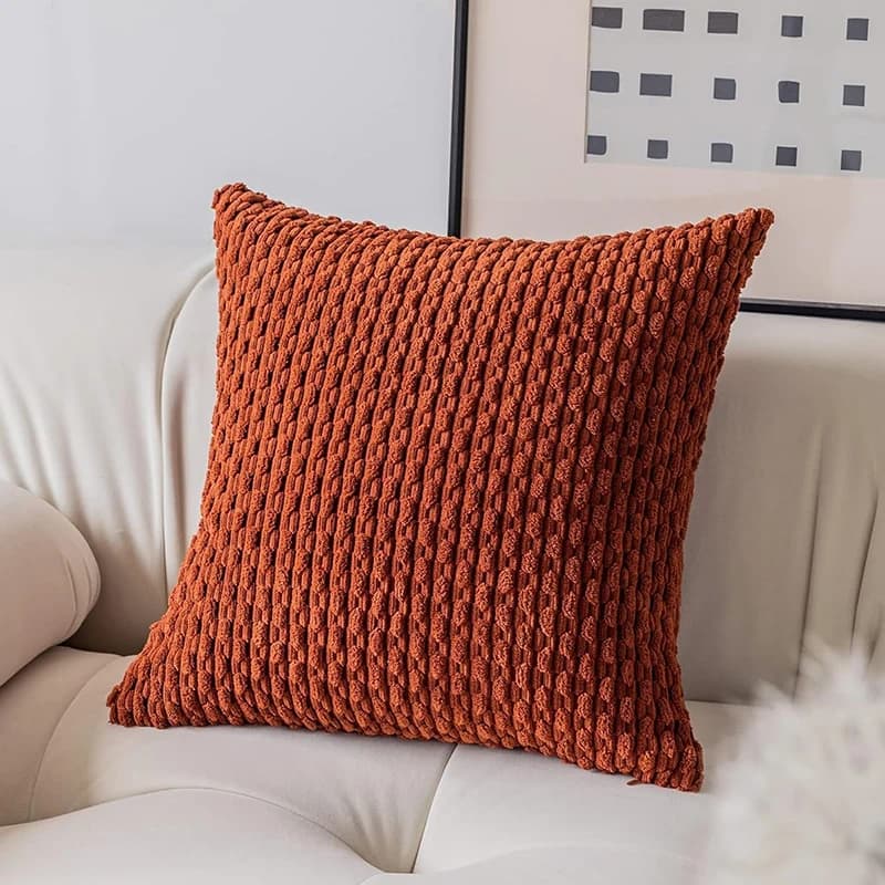 Fodere per cuscini decorativi a righe Boho, fodere per cuscini per divani soffici bifacciali in morbido velluto a coste, arancione 40/45/50 cm