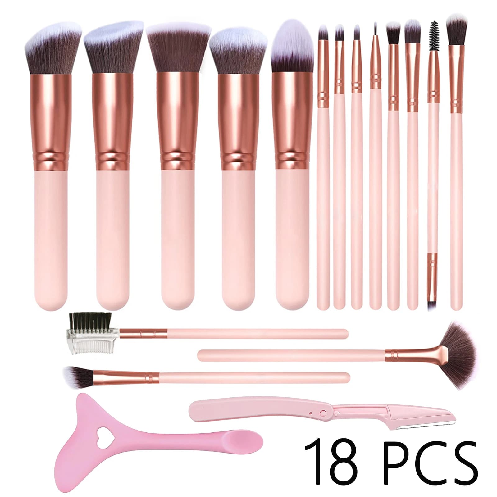 18 PCS Makeup Brush Set, Include Eyebrow Razor, Silicone Eyeliner Stencils, Foundation Powder Concealers Eyeshadow Blush