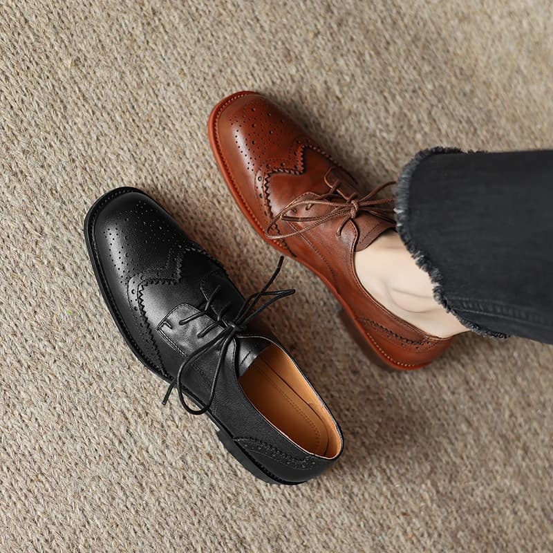 2026 new spring summer women pumps natural leather 22-26.5cm Washed leather cowhide+pigskin round toe Hollow Block women shoes