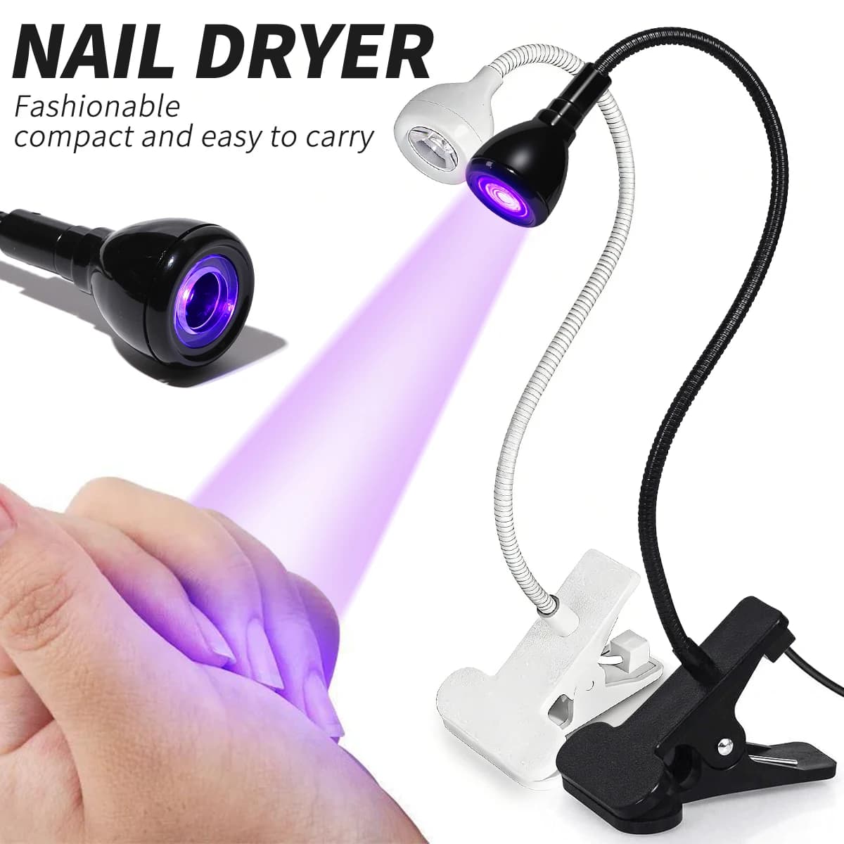 Lamp for improvement of swan neck nails Desk lamp with USB clip 395 Light for enhancing nails Nail Polishing UV Light Purple Drying Fast