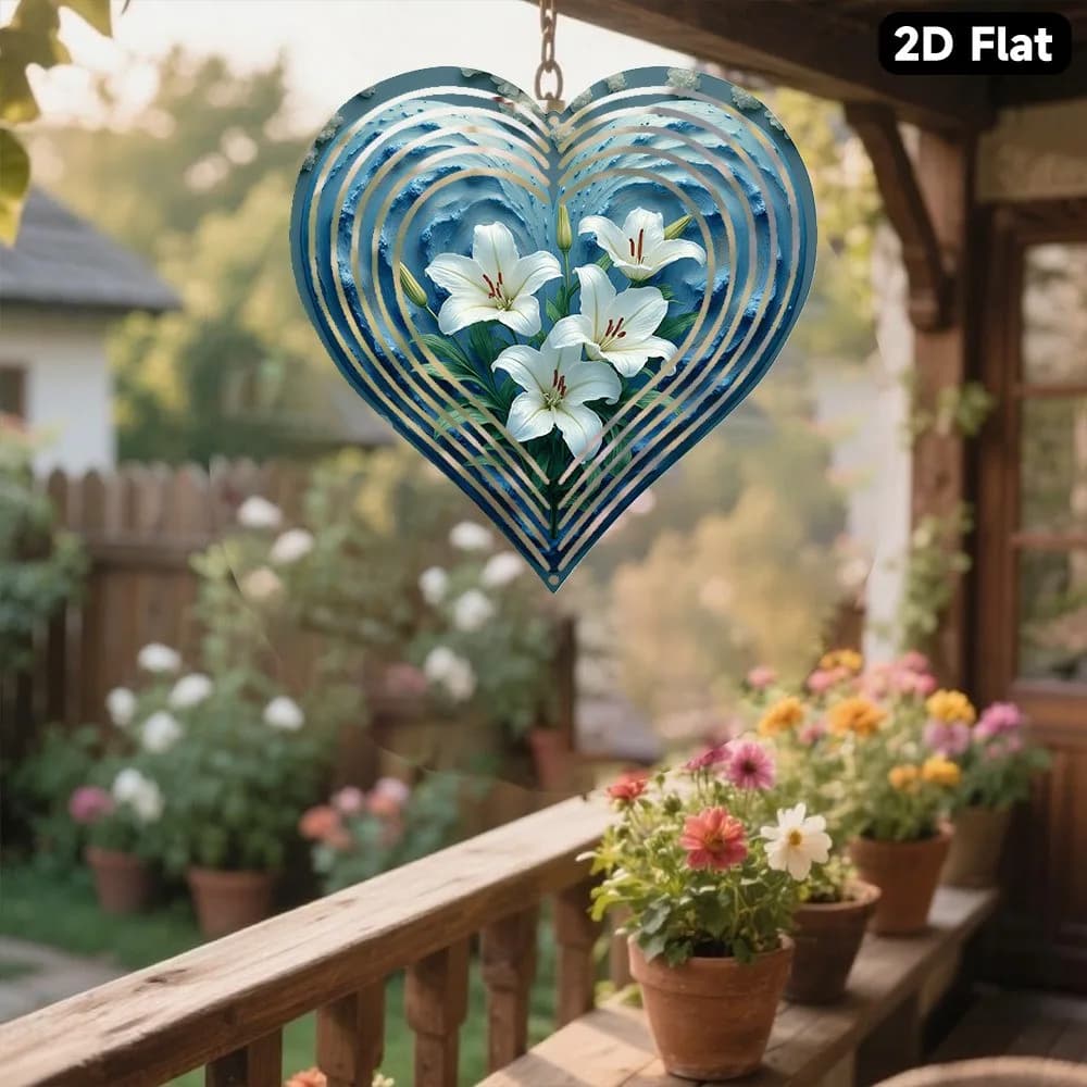 Bohemian Metal Wind Chime Serene Blue Lily Garden Art Spiral Outdoor Holiday Decor