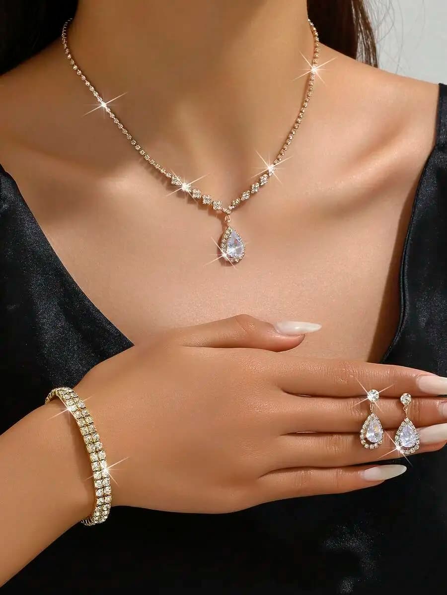 4pcs/Set Bridal Jewelry Accessories Necklace, Earrings, Bracelet, For Wedding, Party, Street, Thanksgiving,Summer,Jewellery,Fest
