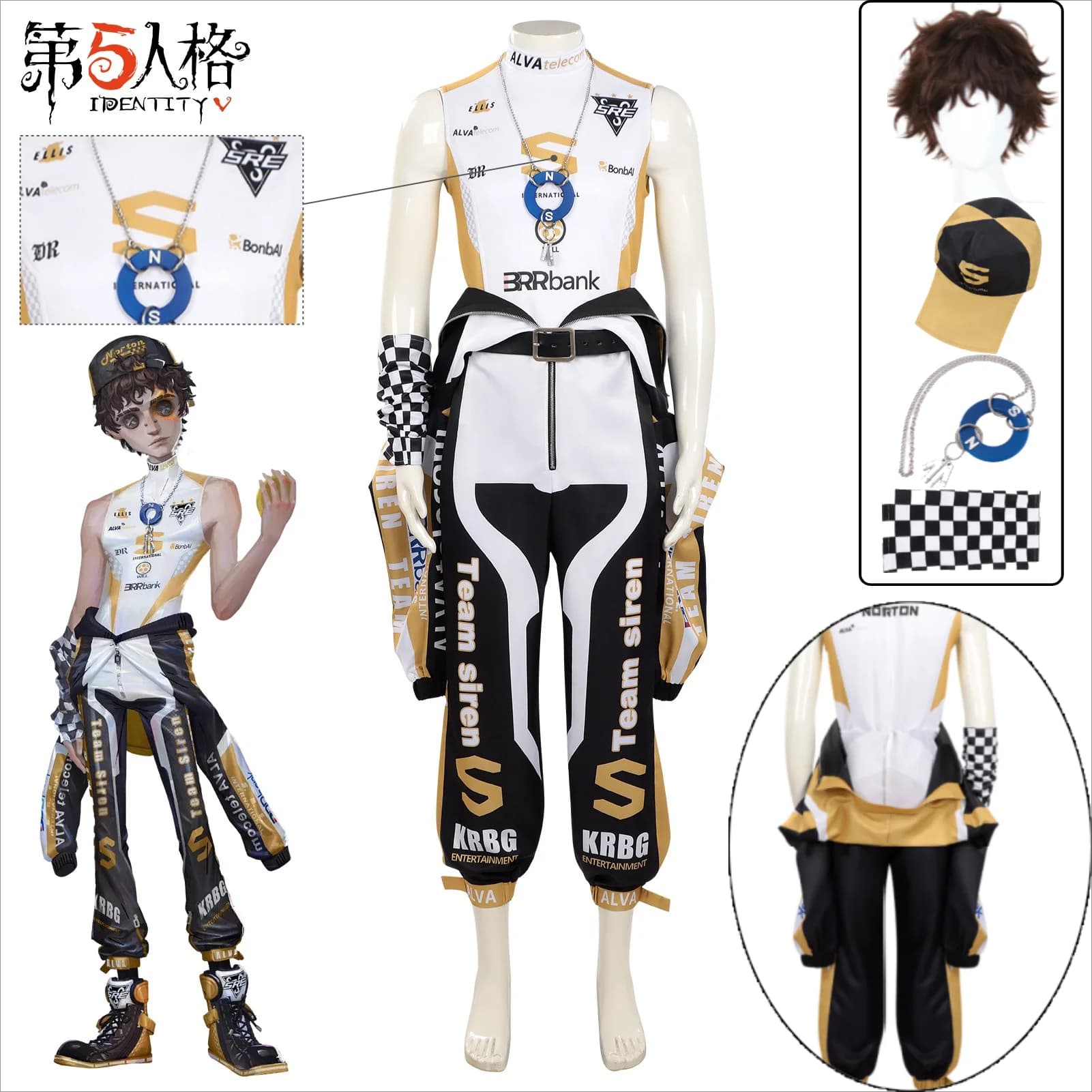 Identity V SRE Prospector Cosplay Costume Racing Jacket Color-block Cargo Pants Wig Props Set for Halloween Convention Role Play
