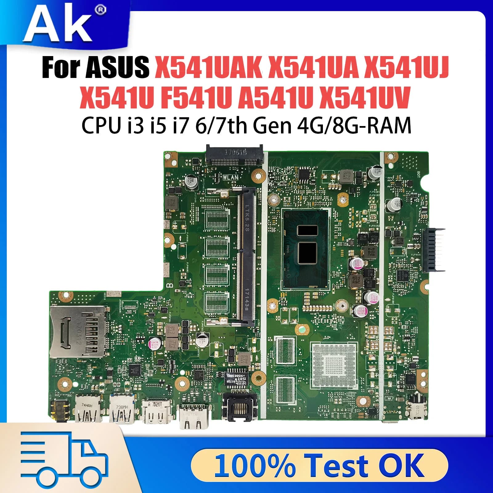 X541UAK Mainboard For ASUS X541UJ X541UA X541U F541U A541U X541UV Laptop Motherboard CPU I3 I5 I7 6th/7th Gen 0G/4G/8G-RAM