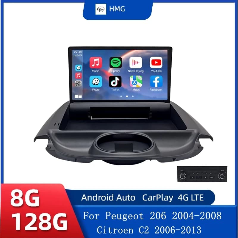 HMG Autoradio Per Peugeot 206 2004-2008 Per Citroen C2 2006-2013 Wireless CarPlay Android Auto sistemi intelligenti autoradio