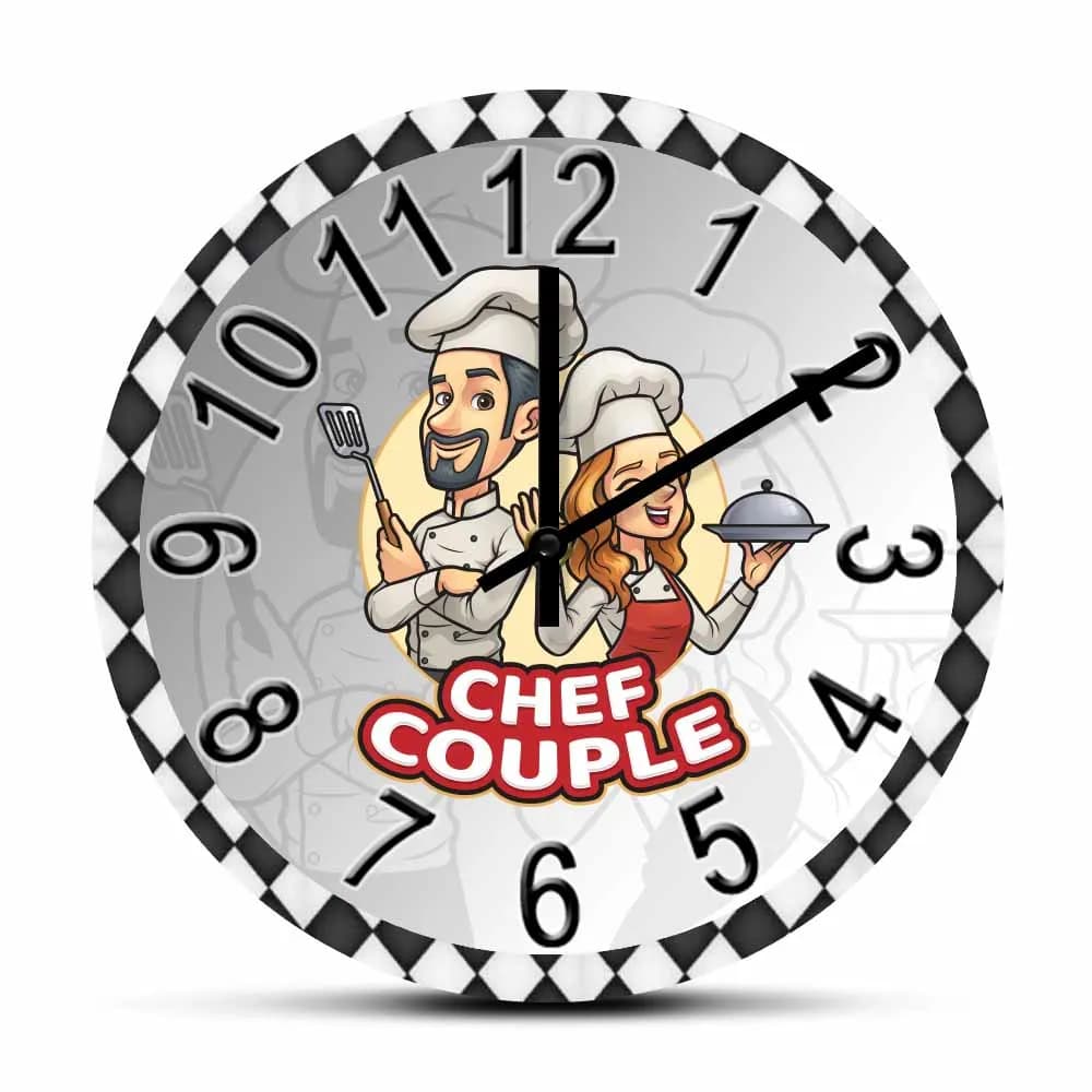 Orologio da parete per coppie di chef, San Valentino, per cucina, sala da pranzo, decorazione per la casa, marito, moglie, cuoco, arte culinaria, regalo di inaugurazione casa