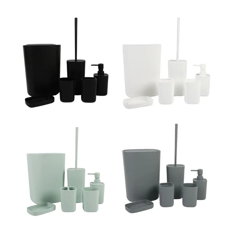 Simple Bathroom Organization Set 6pc Plastic Toothbrush Cup Owner Wastebasket For Contemporary Bathrooms