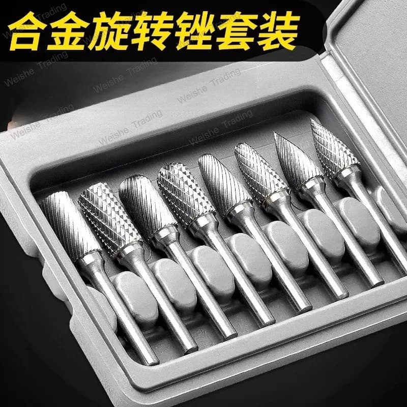 Set of rotary brakes in carbide for electric drill, for polishing, boring and internal grinding