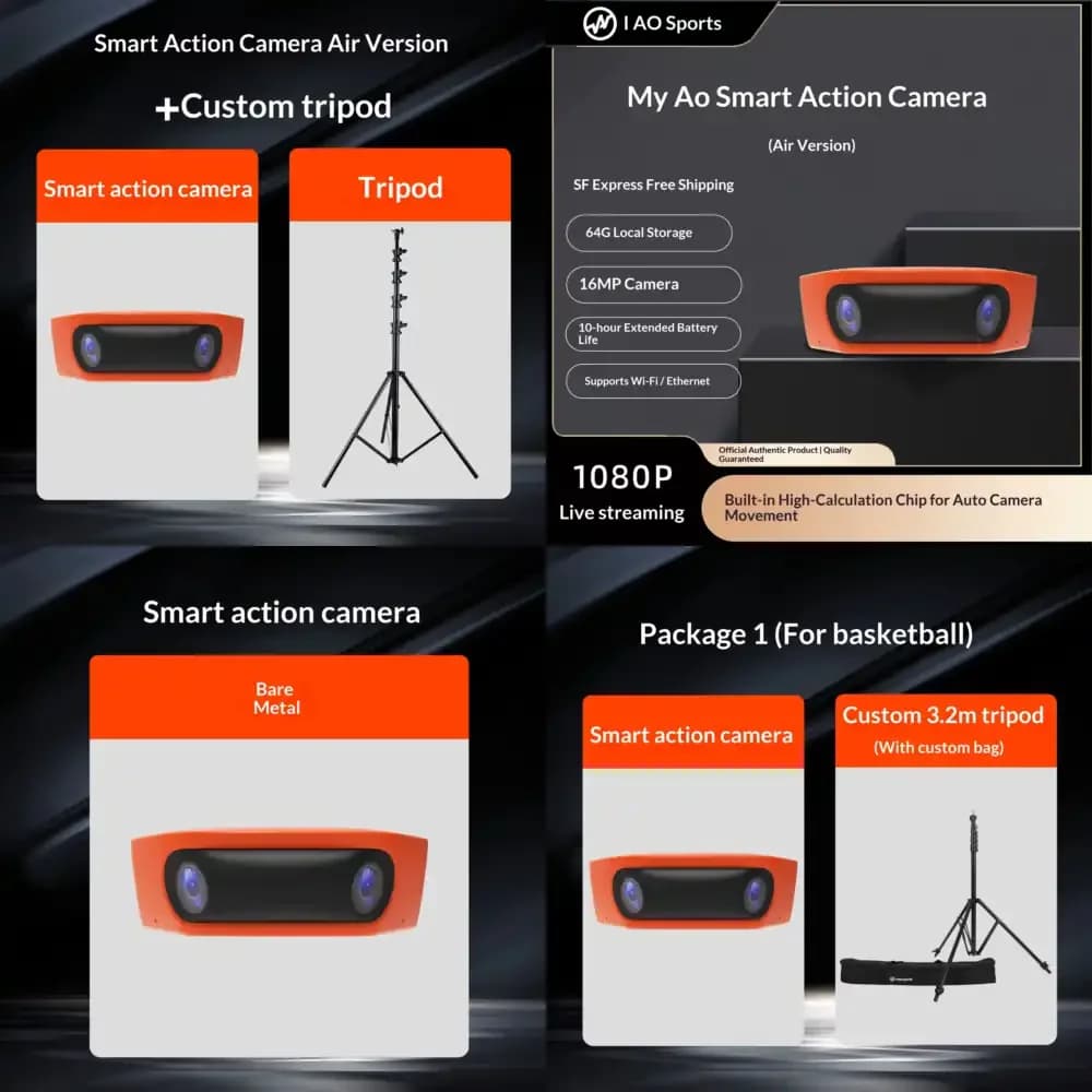 Smart Action Camera Air Edition Night Vision Wide Angle Waterproof HD Shooting AI Auto-Tracking 16MP Action Sports Cameras