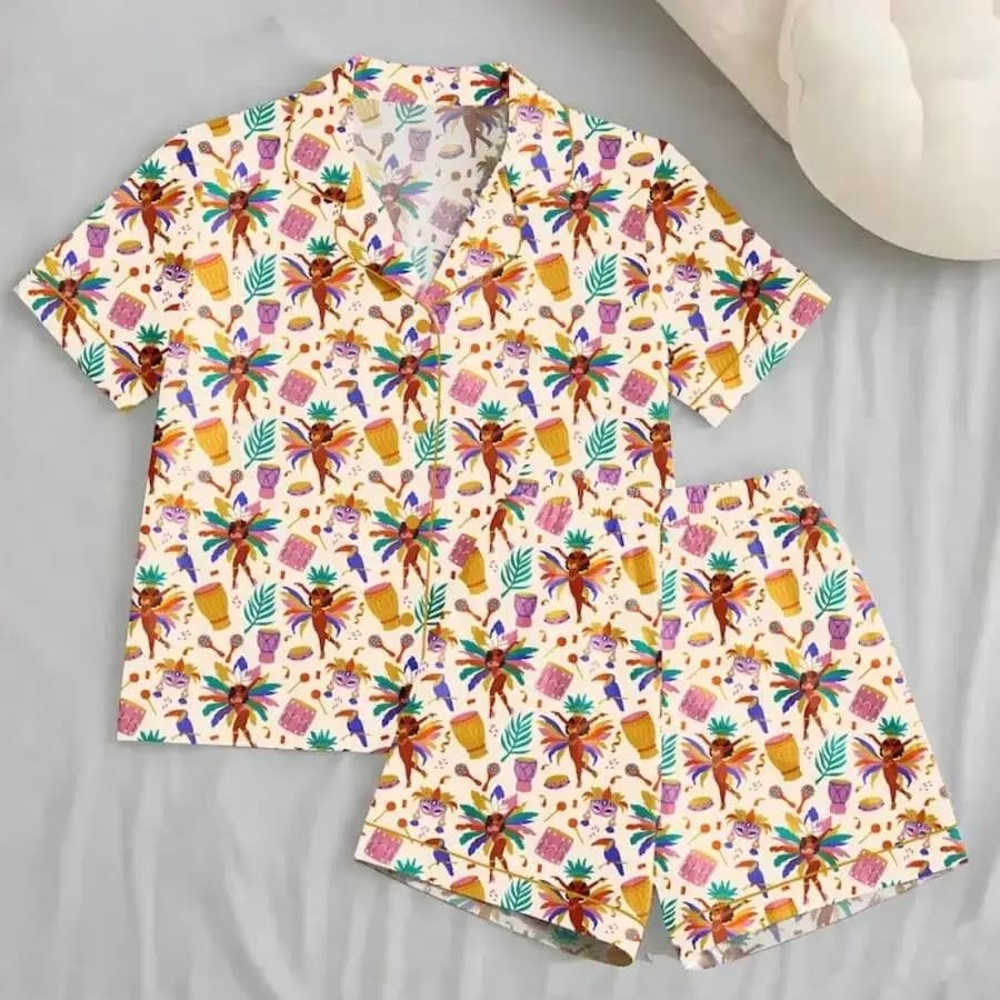 Carnival Festival Print Womens Short Pajama Set Tropical Loungewear