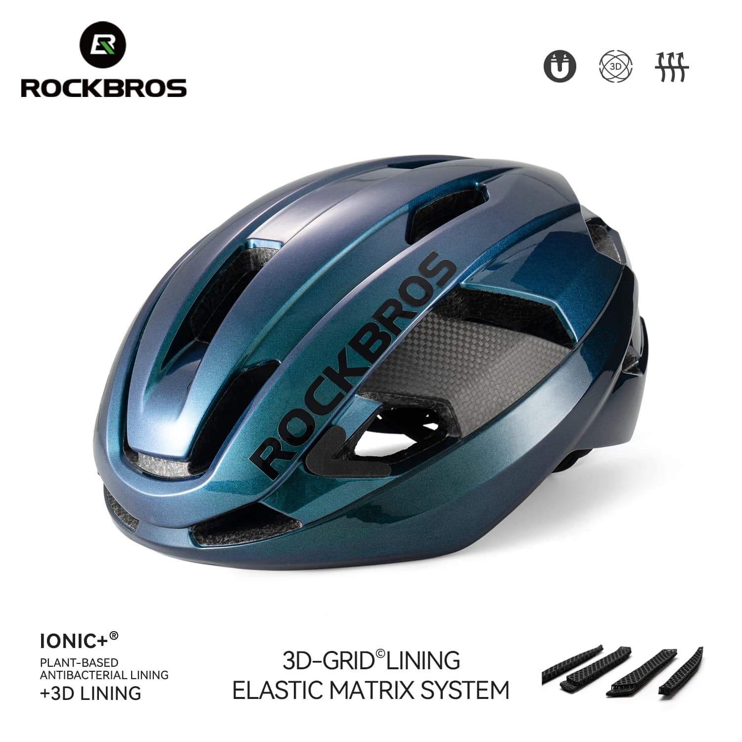 ROCKBROS Cycling Helmet Lightweight and breathable cycling helmet modeled integrally with magnetic buckle High strength carbon fiber cycling helmet