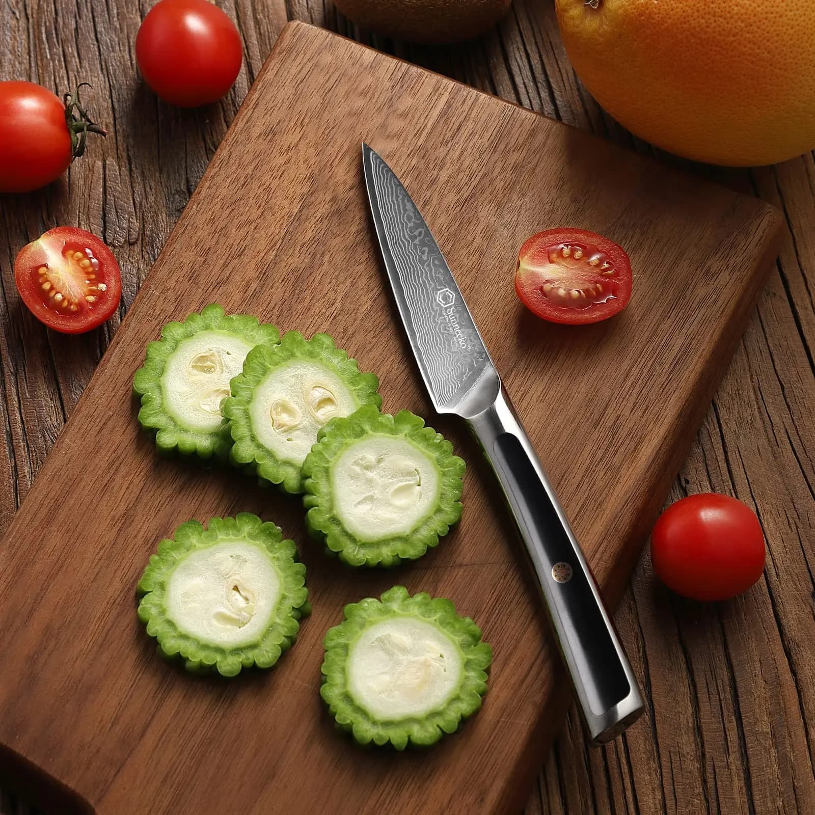Coltello da cucina Sunnecko 3.5 "pollici coltello da cucina per affettare in acciaio damasco ad alto tenore di carbonio taglierina per verdure Ultra affilata