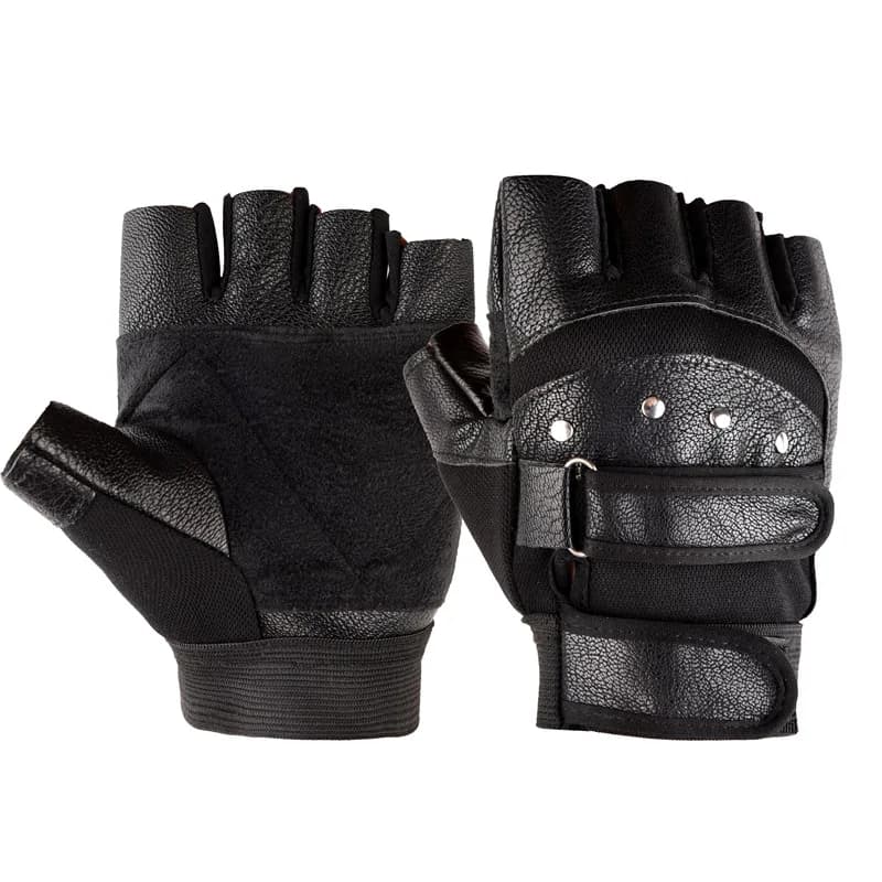 Men's Bike Sports Gym Exercise Black Punk Rivets Punk men's glove PU leather glove Fitness G135